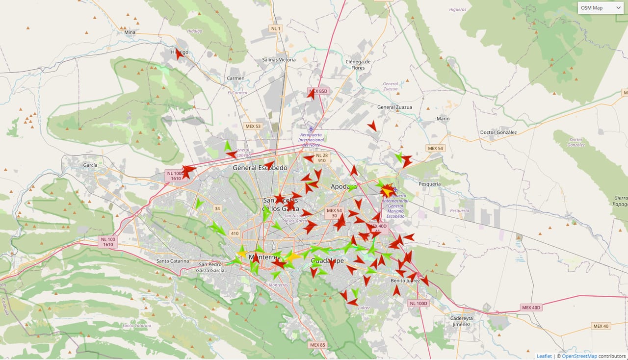 Plataforma de rastreo mostrando el mapa con las unidades en tiempo real